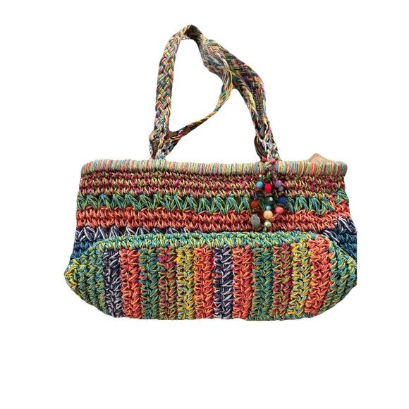 Cappelli Straworld Woven Rafia Beaded Shouder Bag Colorful Boho Beach Summer - Picture 4 of 10